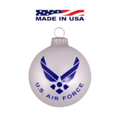 Matte Silver And Blue US Air Force Logo And Hymn Glass Christmas Ball Ornament 3.25" (80mm)