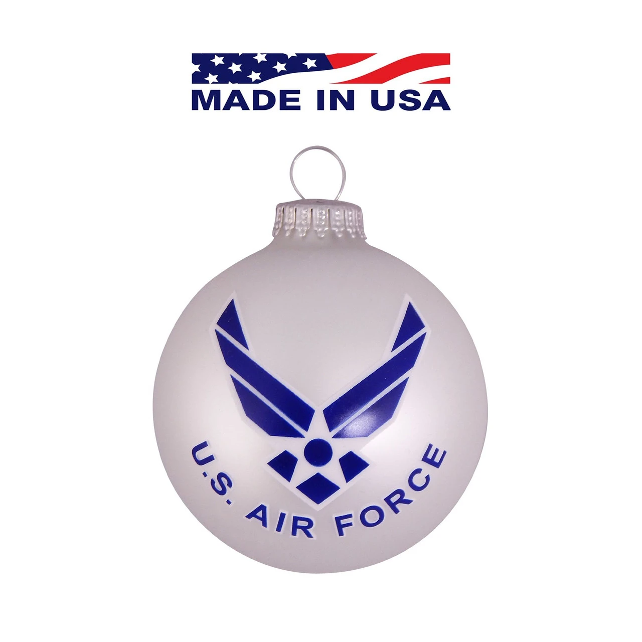 Matte Silver And Blue US Air Force Logo And Hymn Glass Christmas Ball Ornament 3.25" (80mm) 3 Matte Silver And Blue US Air Force Logo And Hymn Glass Christmas Ball Ornament 3.25" (80mm)