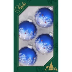 4ct Royal Blue And White Trees And Cardinals Matte Christmas Ball Ornaments 2.5" (60mm)