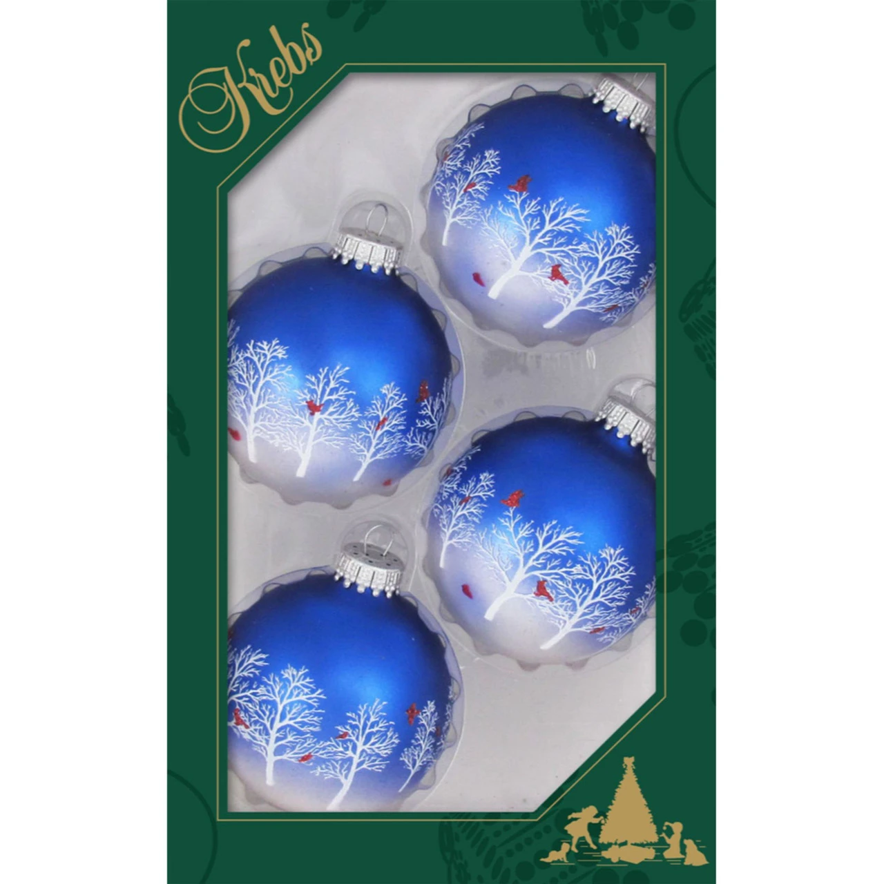 4ct Royal Blue And White Trees And Cardinals Matte Christmas Ball Ornaments 2.5" (60mm) 3 4ct Royal Blue And White Trees And Cardinals Matte Christmas Ball Ornaments 2.5" (60mm)