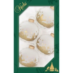 4ct White And Gold Glass Bethlehem Scene Christmas Ball Ornaments 2.5" (60mm)