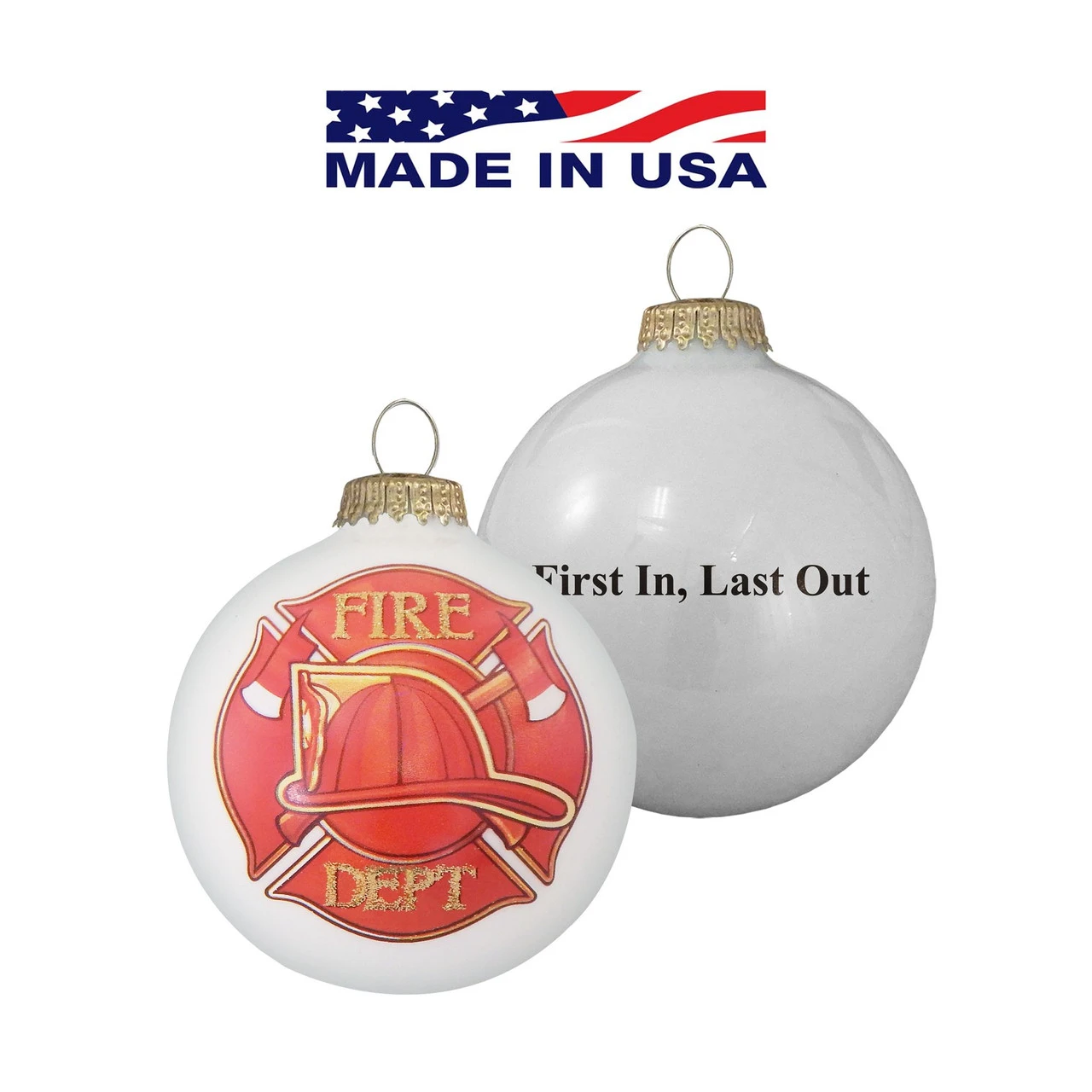 White Fire Department Logo Christmas Ball Ornaments 3.25" (80mm) 3 White Fire Department Logo Christmas Ball Ornaments 3.25" (80mm)