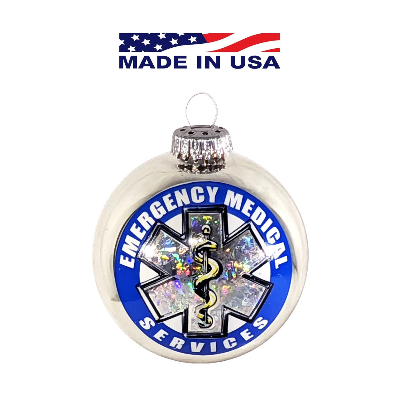 Silver Emergency Medical Services Logo Christmas Ball Ornaments 3.25" (80mm) 4 Silver Emergency Medical Services Logo Christmas Ball Ornaments 3.25" (80mm) - Image 2