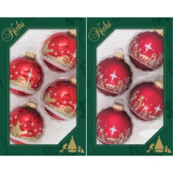 8ct Red Nativity And Bethlehem Scene Christmas Ball Ornaments 2.5" (67mm)