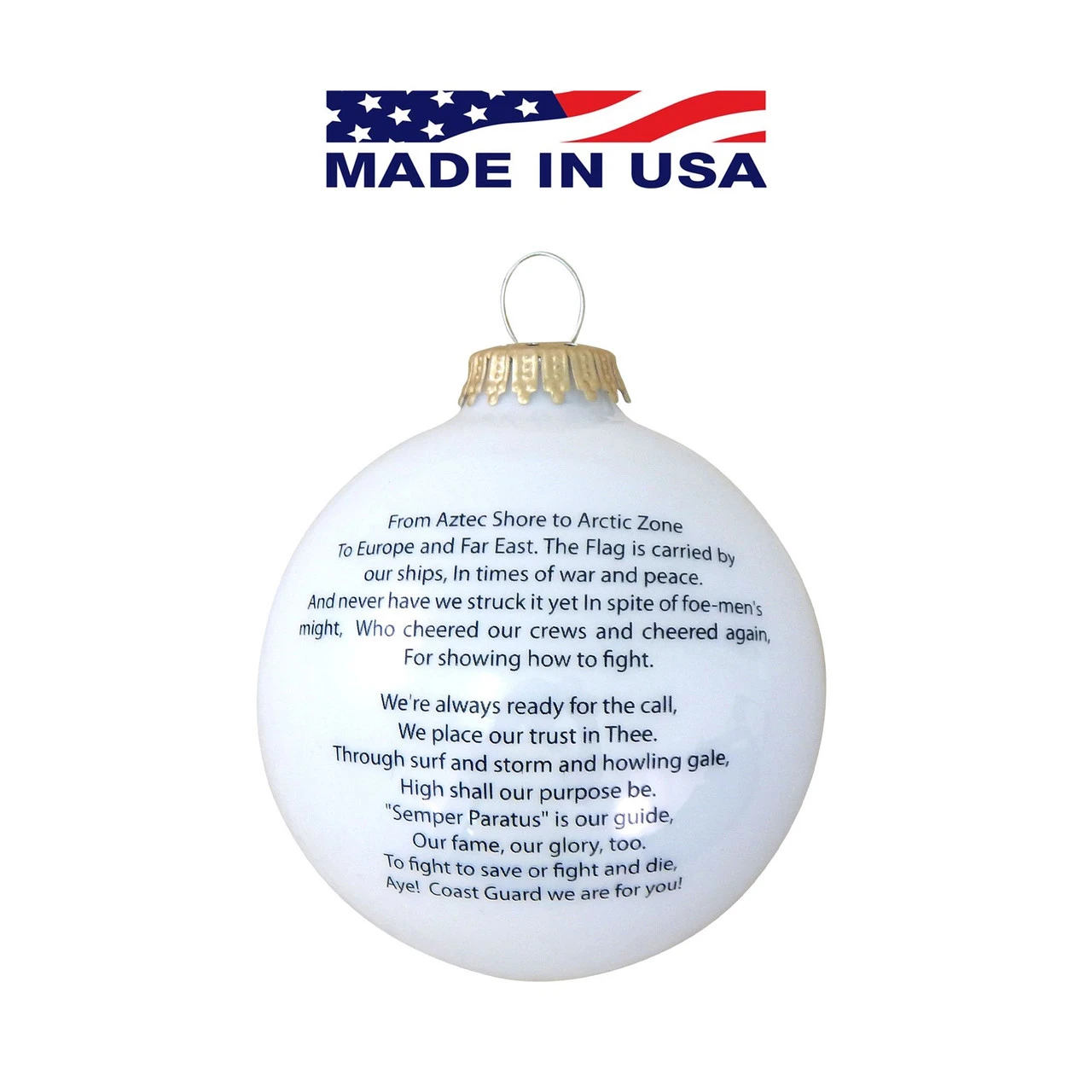 Matte White And Red US Coast Guard Logo And Hymn Glass Christmas Ball Ornament 3.25" (80mm) 4 Matte White And Red US Coast Guard Logo And Hymn Glass Christmas Ball Ornament 3.25" (80mm) - Image 2