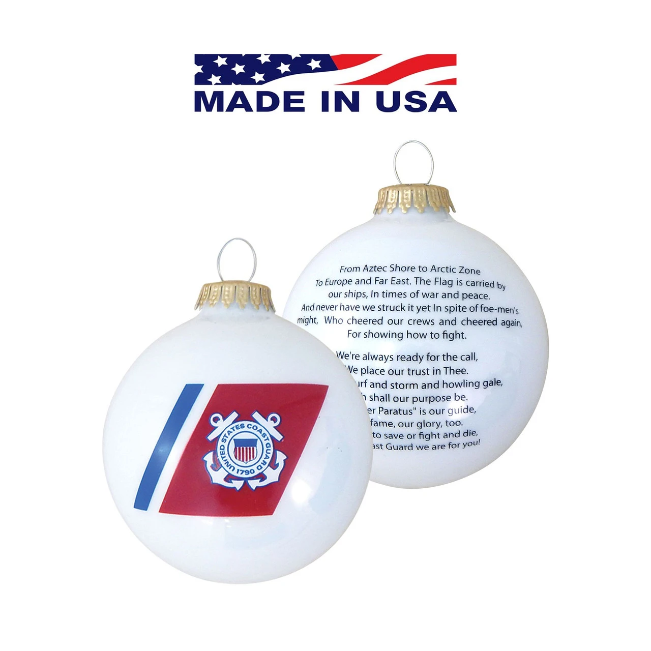 Matte White And Red US Coast Guard Logo And Hymn Glass Christmas Ball Ornament 3.25" (80mm) 5 Matte White And Red US Coast Guard Logo And Hymn Glass Christmas Ball Ornament 3.25" (80mm) - Image 3