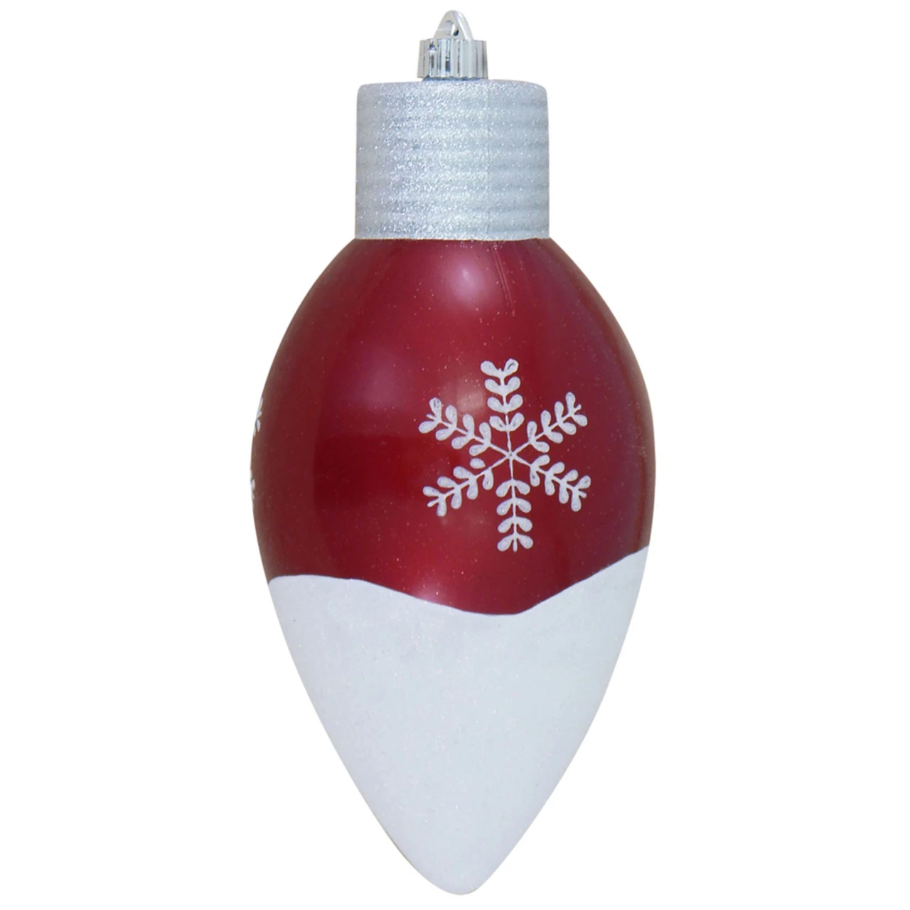 12" Candy Red And Silver Snowflakes Shatterproof Shiny C9 Light Bulb Christmas Ornament 3 12" Candy Red And Silver Snowflakes Shatterproof Shiny C9 Light Bulb Christmas Ornament