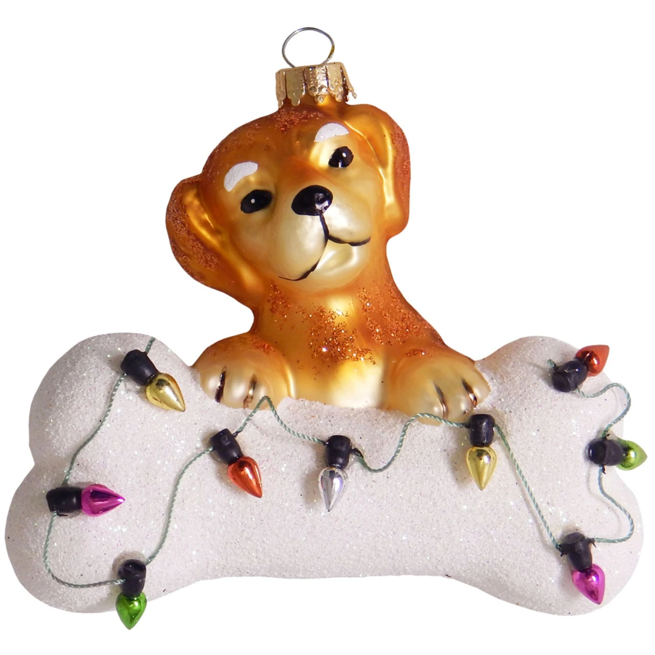 4" Brown And White Dog With Bone Figurine Christmas Ornament 3 4" Brown And White Dog With Bone Figurine Christmas Ornament