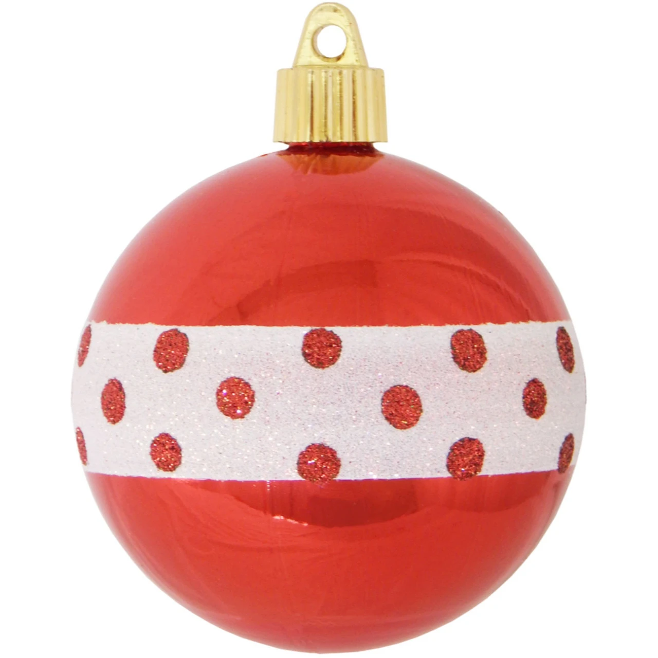 4ct Red And White Dotted Band Shatterproof Shiny Christmas Ball Ornaments 3.25" (80mm) 3 4ct Red And White Dotted Band Shatterproof Shiny Christmas Ball Ornaments 3.25" (80mm)