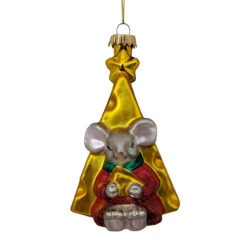 4" Gold And Red Mouse In Front Of Cheese Slice Figurine Christmas Ornament