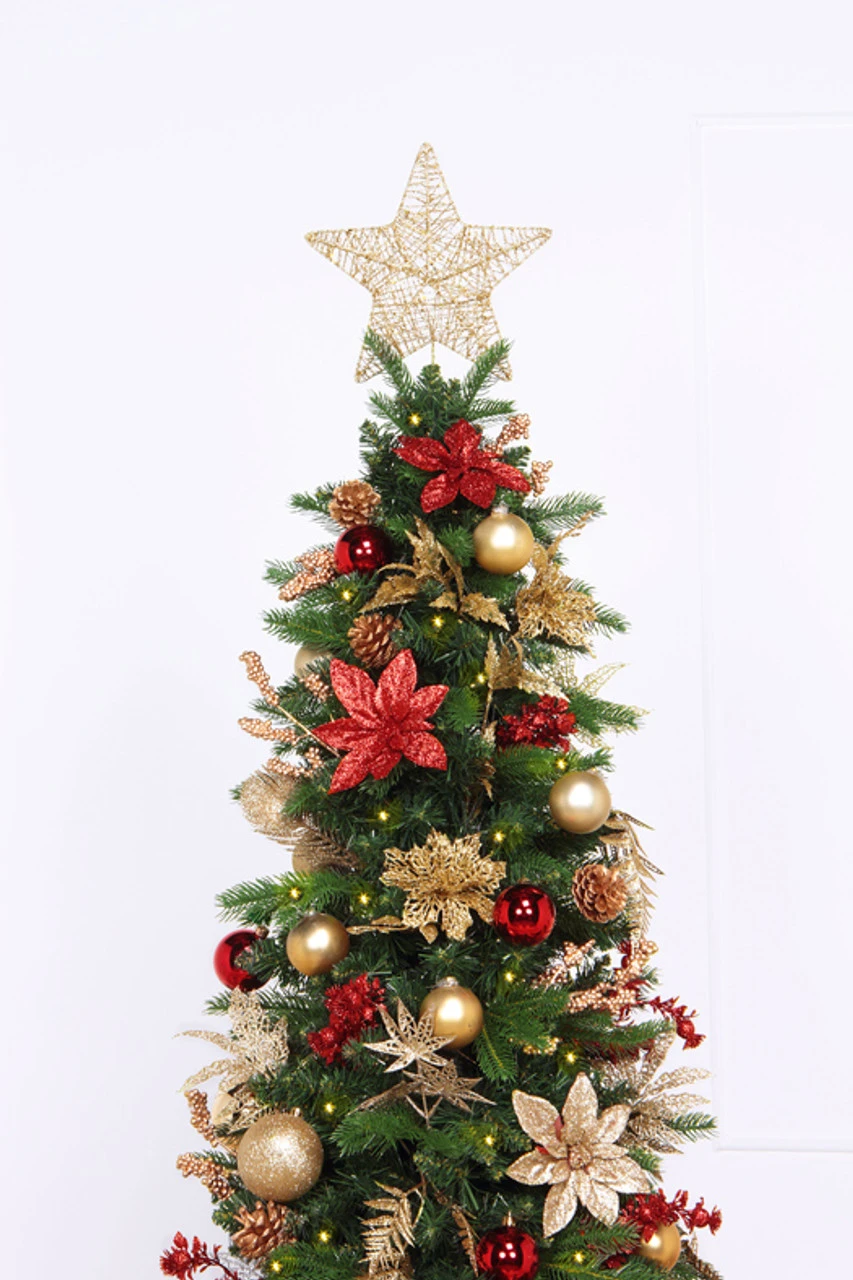 7.5' Pre-Lit Gold And Red Artificial Christmas Tree – Clear LED Lights 4 7.5' Pre-Lit Gold And Red Artificial Christmas Tree – Clear LED Lights - Image 2