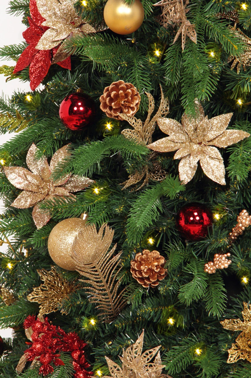 7.5' Pre-Lit Gold And Red Artificial Christmas Tree – Clear LED Lights 9 7.5' Pre-Lit Gold And Red Artificial Christmas Tree – Clear LED Lights - Image 7