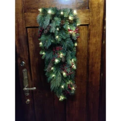 32" Pre-Lit Pine Artificial Christmas Teardrop Swag, Warm White And Multi LED Lights -Christmas Decoration Store dghh20cbtd32 2 47779.1682081408