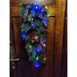 32" Pre-Lit Pine Artificial Christmas Teardrop Swag, Warm White And Multi LED Lights -Christmas Decoration Store dghh20cbtd32 3 58320.1682081409