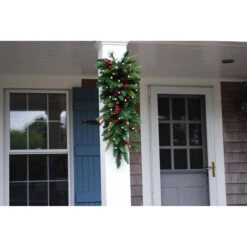 32" Pre-Lit Pine Artificial Christmas Teardrop Swag, Warm White And Multi LED Lights -Christmas Decoration Store dghh20cbtd32 4 17538.1682081409