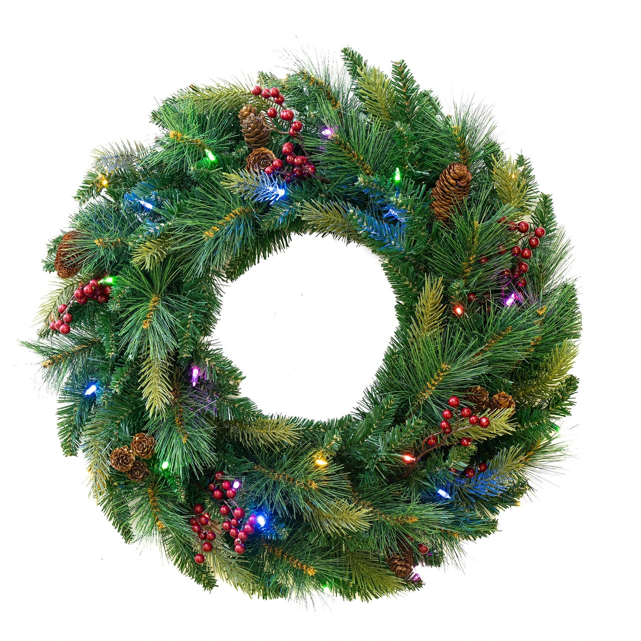 Pre-Lit Pine Artificial Christmas Wreath, 24-Inch, Warm White And Multi LED Lights 6 Pre-Lit Pine Artificial Christmas Wreath, 24-Inch, Warm White And Multi LED Lights - Image 4