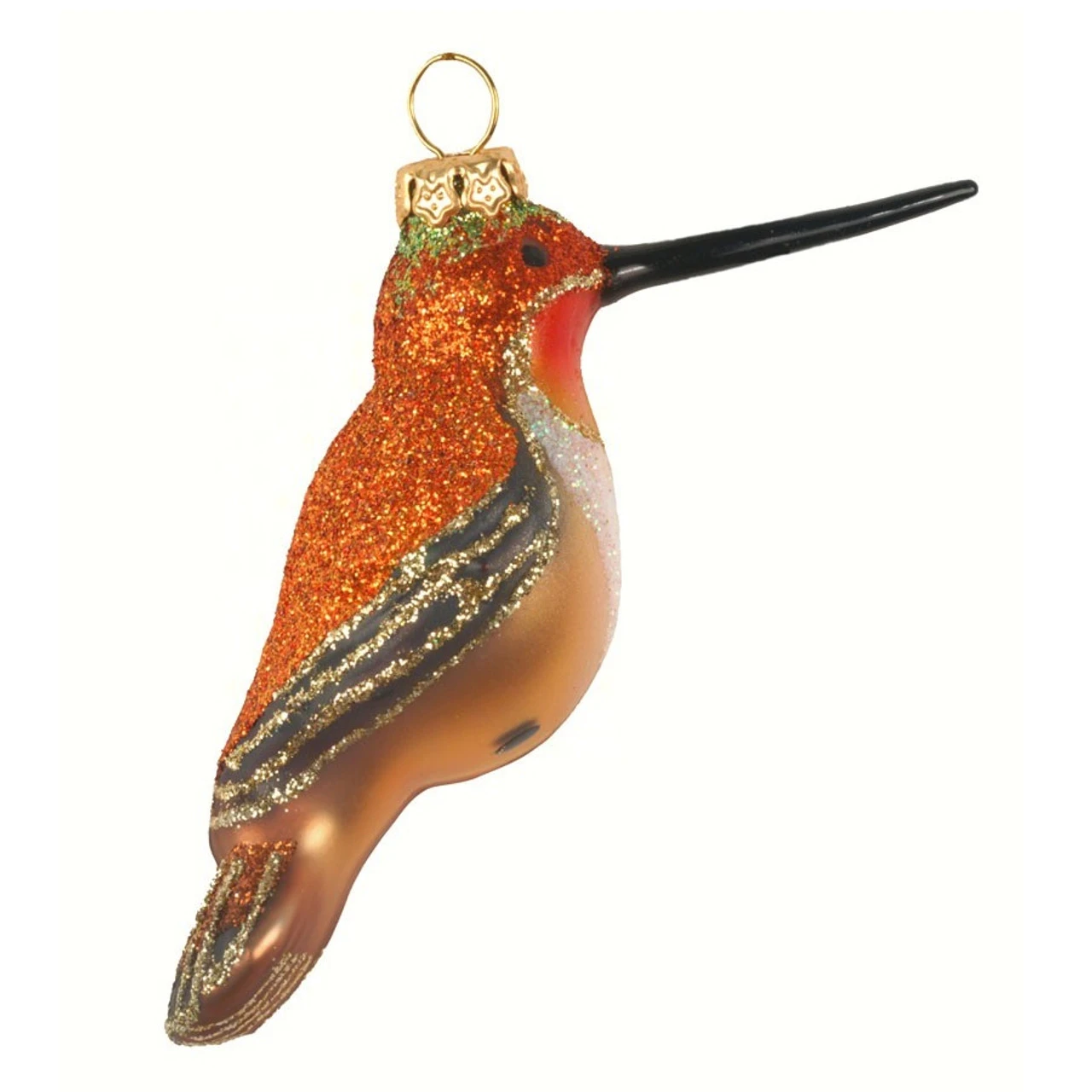 4” Orange And Gold Rufous Hummingbird Hand Blown Glass Hanging Figurine Ornament 3 4” Orange And Gold Rufous Hummingbird Hand Blown Glass Hanging Figurine Ornament