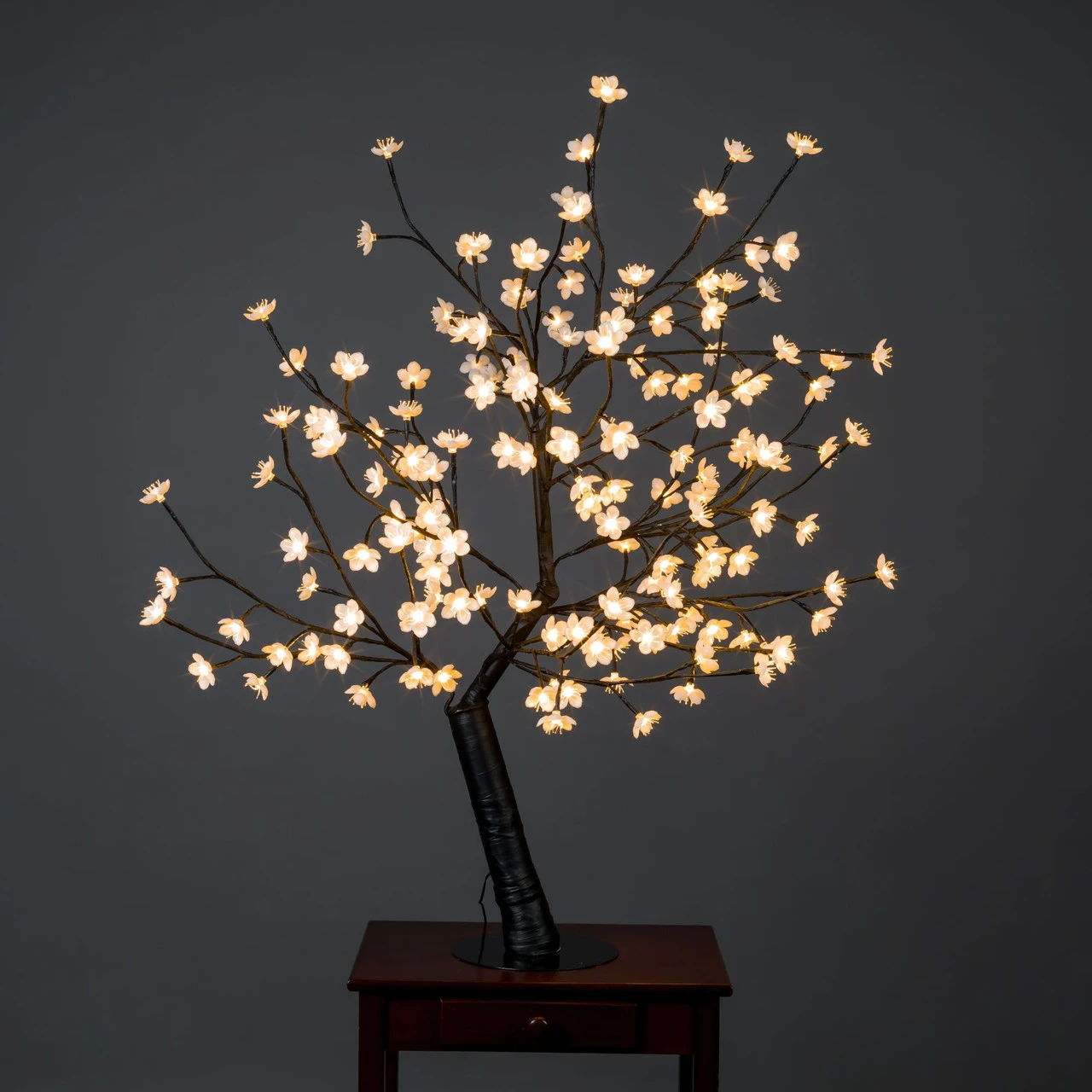47.25" White And Black Outdoor Cherry Blossom Tree With Floral Lights 4 47.25" White And Black Outdoor Cherry Blossom Tree With Floral Lights - Image 2