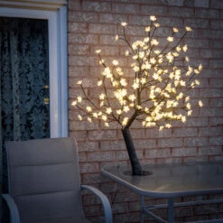 47.25" White And Black Outdoor Cherry Blossom Tree With Floral Lights 11 47.25" White And Black Outdoor Cherry Blossom Tree With Floral Lights -Christmas Decoration Store dhine 39049 ww 5 04333.1667621680