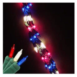 9' 300 Direct Blue Red And White Chain Garland Lights - Green Wire