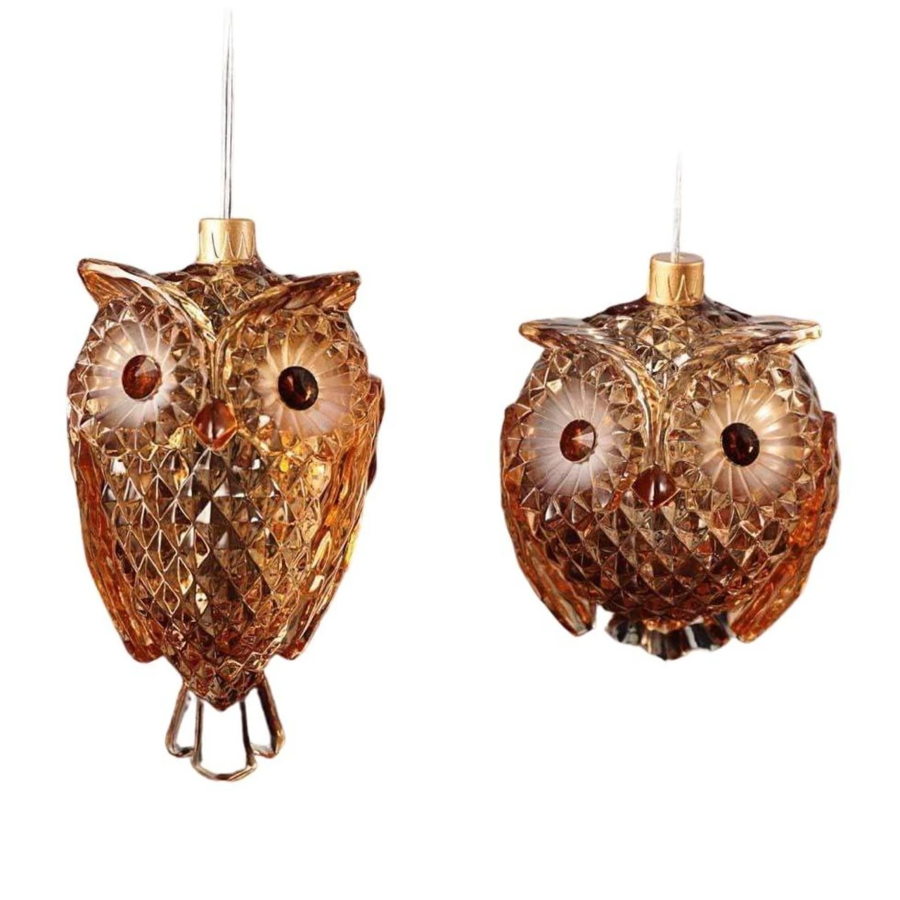 16ct Amber Diamond Cut Owl LED String Ornaments 4.5" 3 16ct Amber Diamond Cut Owl LED String Ornaments 4.5"