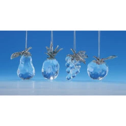 Set Of 8 Clear And Silver Fruits Christmas Hanging Ornaments 2"
