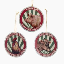 Pack Of 36 Red And Green Country Rustic Farm Animal "Feed" Christmas Pendant Ornaments 3.75"