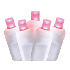 50 Pink LED Wide Angle Christmas String Lights - 17 Ft White Wire