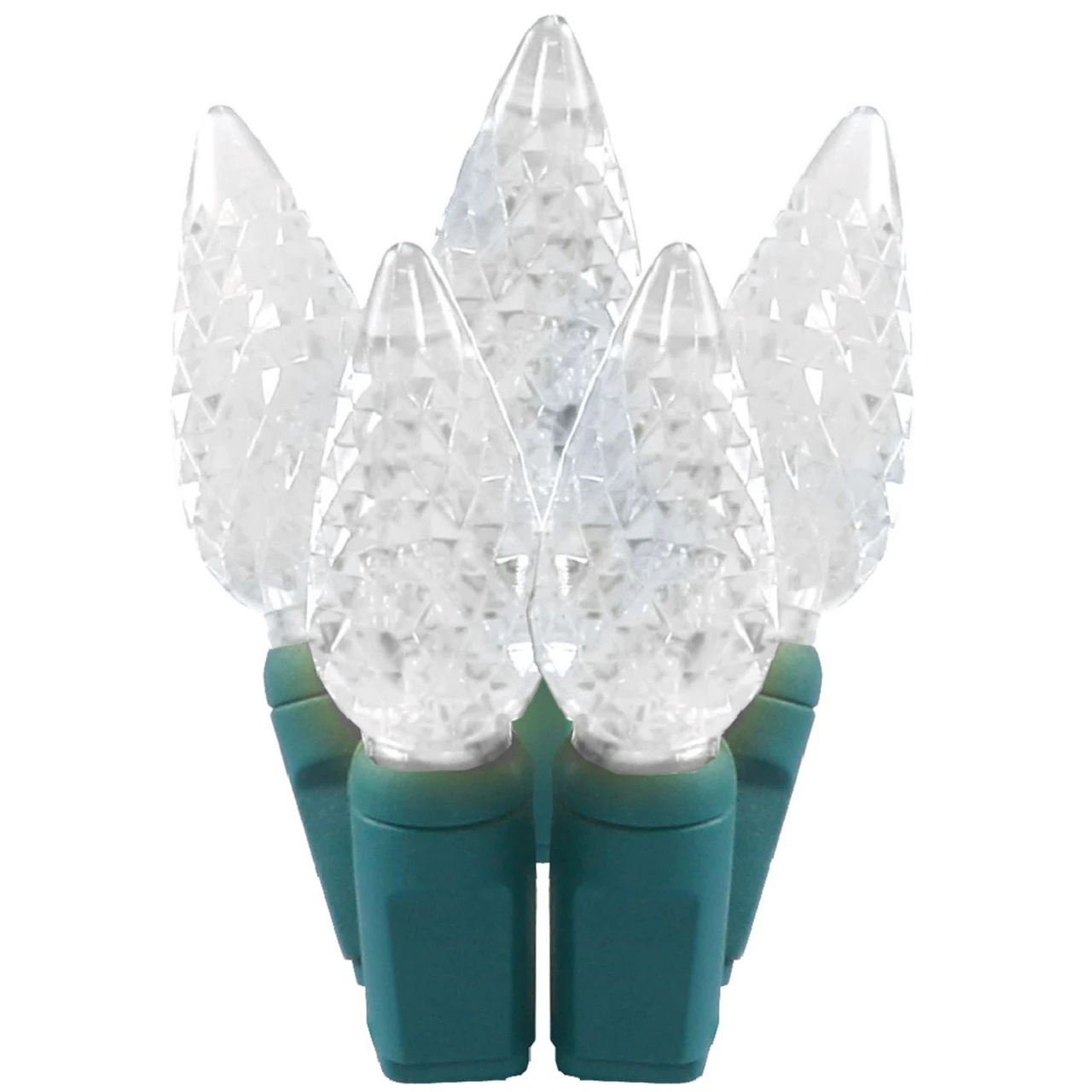 50 Pure White LED C6 Faceted Christmas String Lights - 25.17 Ft Green Wire 3 50 Pure White LED C6 Faceted Christmas String Lights - 25.17 Ft Green Wire