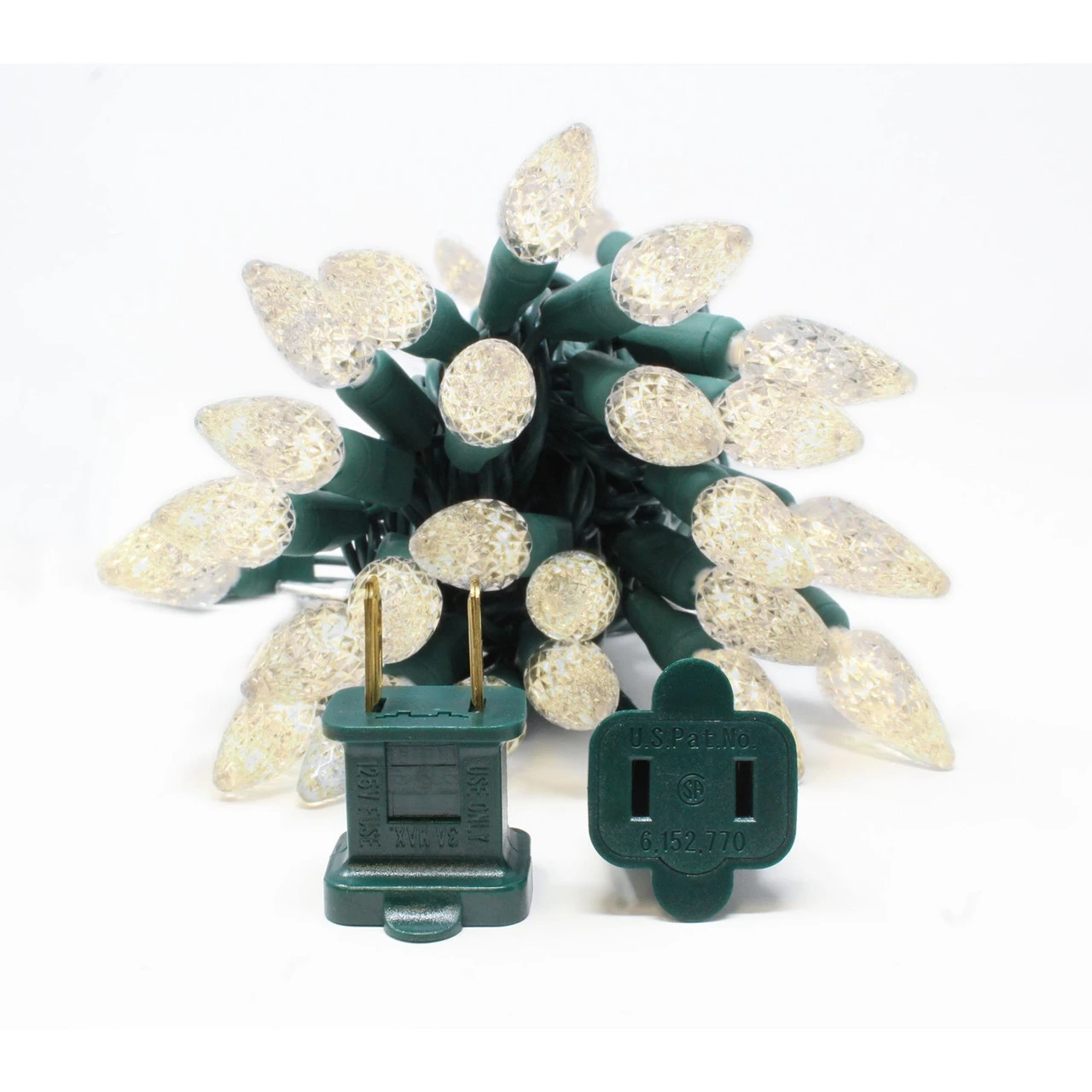 50 Pure White LED C6 Faceted Christmas String Lights - 25.17 Ft Green Wire 5 50 Pure White LED C6 Faceted Christmas String Lights - 25.17 Ft Green Wire - Image 3