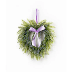 Set Of 2 Green And Purple Spring Lavender Heart Wreaths, 10-Inch, Unlit