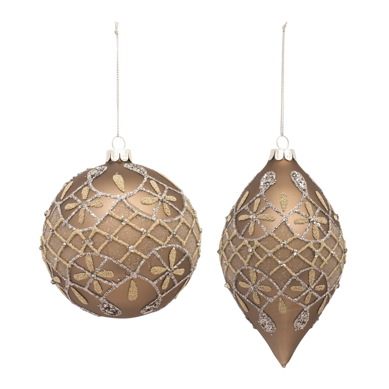 6ct Brown And Silver Glass Christmas Ball And Onion Ornaments 6.5" (165mm) 3 6ct Brown And Silver Glass Christmas Ball And Onion Ornaments 6.5" (165mm)