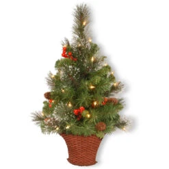 3' X 16" Pre-Lit Crestwood Spruce Artificial Half Tree With Basket - Warm White LED Lights/BO