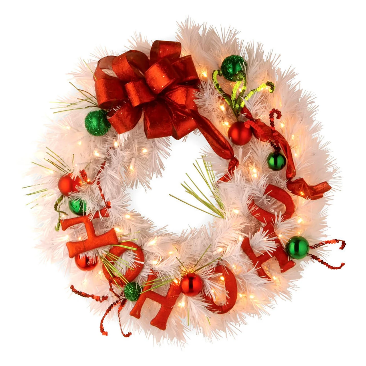 24" Pre-Lit Decorative Collection Ho Ho Ho Artificial Christmas Wreath – Warm White LED Lights 3 24" Pre-Lit Decorative Collection Ho Ho Ho Artificial Christmas Wreath – Warm White LED Lights