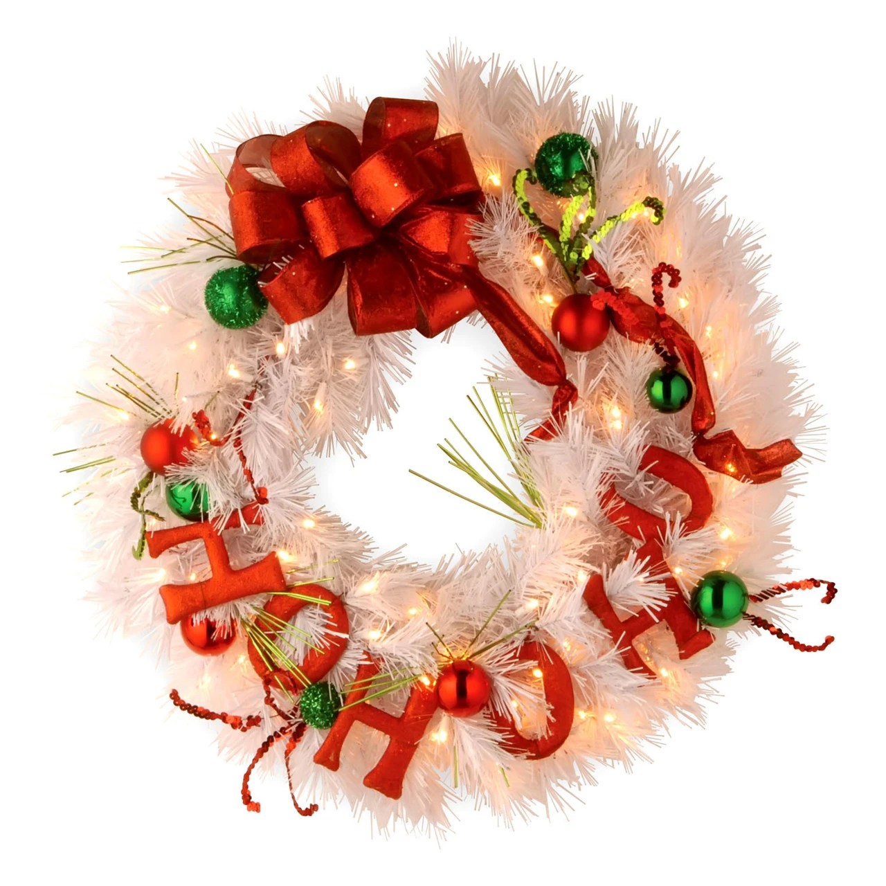 24" Pre-Lit Decorative Collection Ho Ho Ho Artificial Christmas Wreath – Warm White LED Lights 4 24" Pre-Lit Decorative Collection Ho Ho Ho Artificial Christmas Wreath – Warm White LED Lights - Image 2