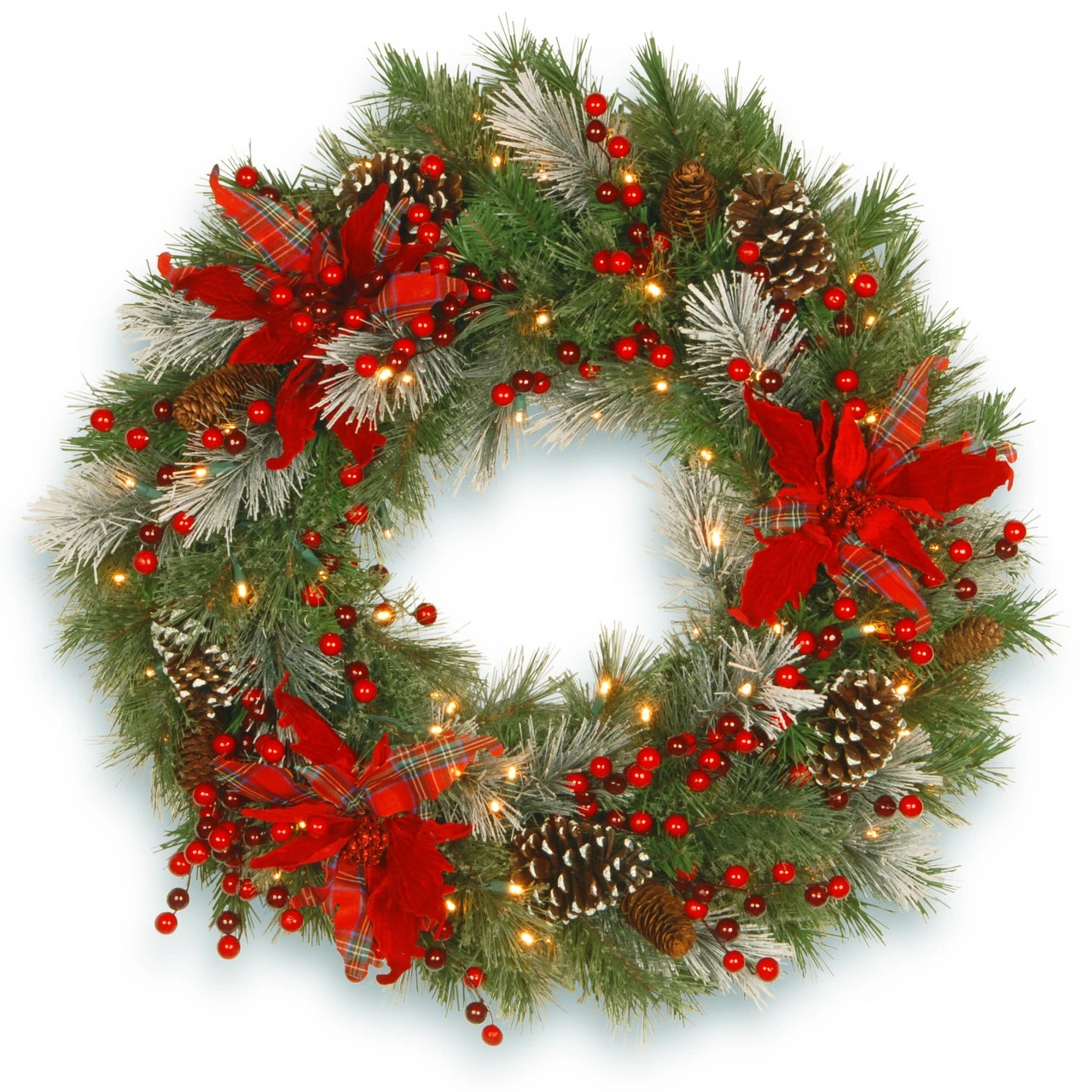 30" Pre-Lit LED Tartan Plaid Poinsettias Artificial Christmas Wreath - Warm White Lights 3 30" Pre-Lit LED Tartan Plaid Poinsettias Artificial Christmas Wreath - Warm White Lights