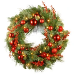 30" Pre-Lit B/O LED Red Mixed Artificial Christmas Wreath – Warm White Lights