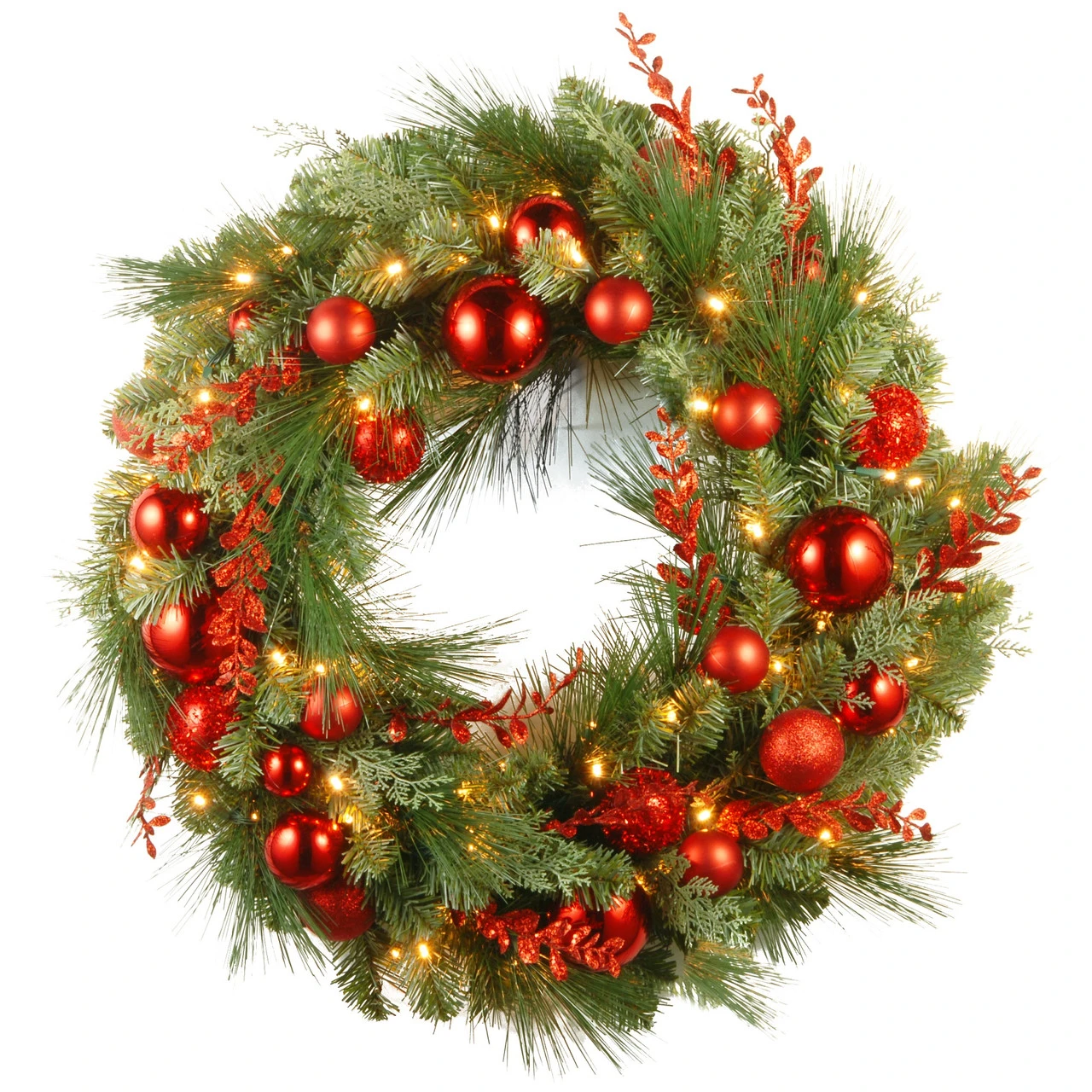 30" Pre-Lit B/O LED Red Mixed Artificial Christmas Wreath – Warm White Lights 3 30" Pre-Lit B/O LED Red Mixed Artificial Christmas Wreath – Warm White Lights