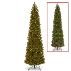 12’ Pre-Lit Downswept Douglas Slim Fir Artificial Christmas Tree – Dual Color LED Lights