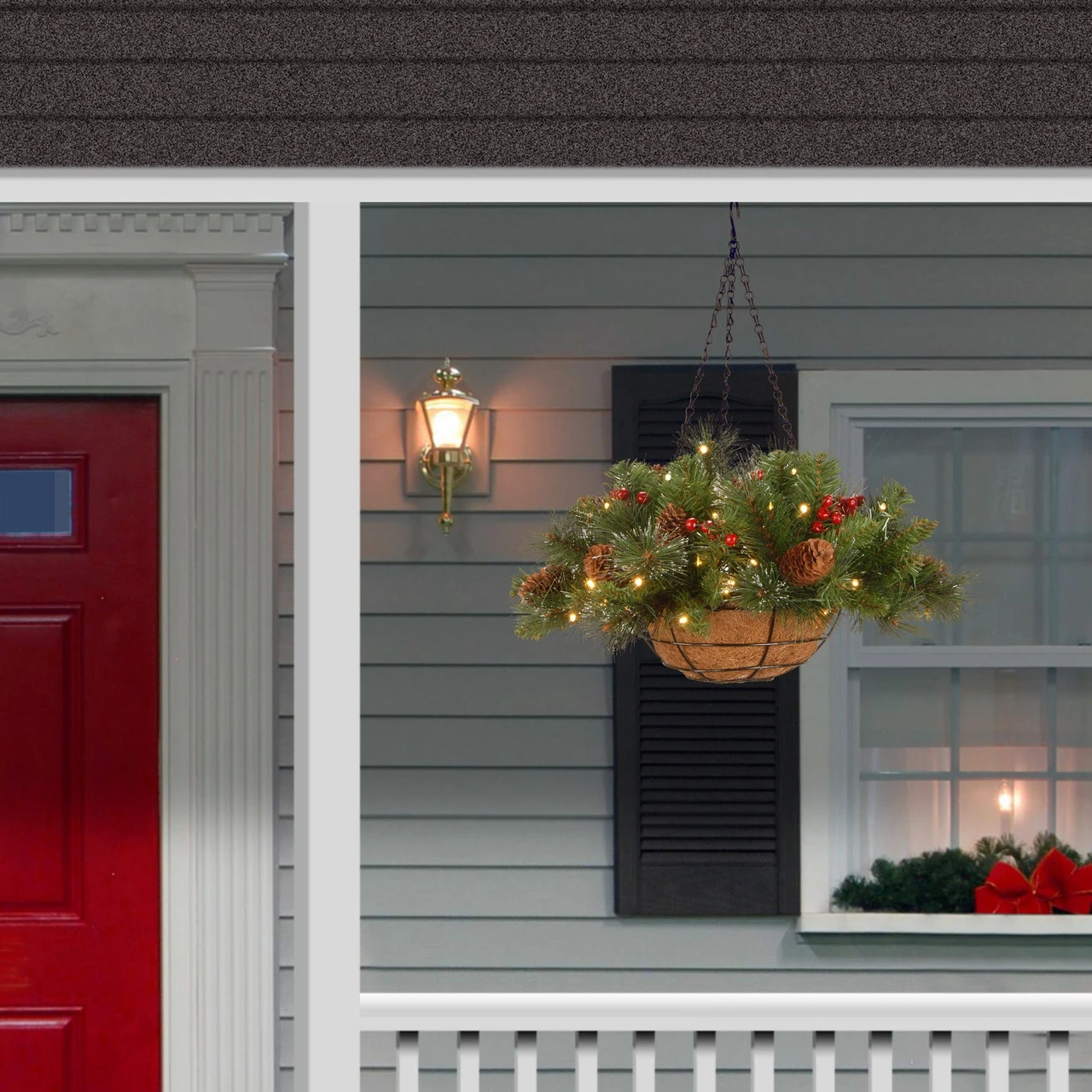 16" Pre-Lit Green Crestwood Spruce Hanging Christmas Decor With White LED Lights 4 16" Pre-Lit Green Crestwood Spruce Hanging Christmas Decor With White LED Lights - Image 2