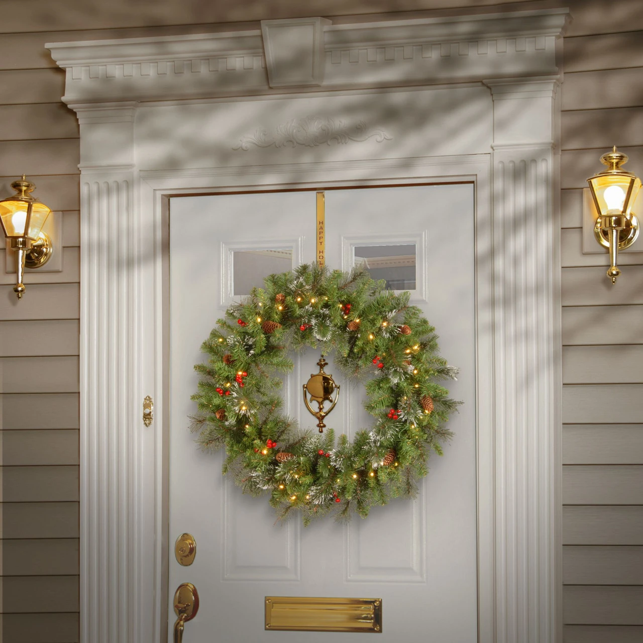 30" Pre-Lit BO Crestwood Spruce Artificial Christmas Wreath - Warm White LED Lights 4 30" Pre-Lit BO Crestwood Spruce Artificial Christmas Wreath - Warm White LED Lights - Image 2