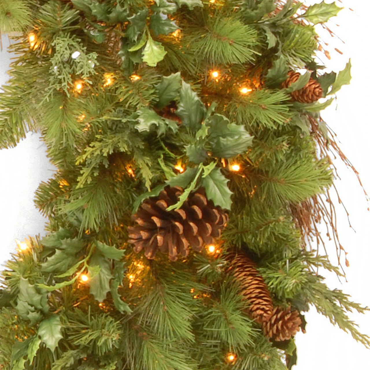 48” Pre-Lit Decorative Collection Juniper Mix Pine Artificial Christmas Wreath - Warm White LED Lights 4 48” Pre-Lit Decorative Collection Juniper Mix Pine Artificial Christmas Wreath - Warm White LED Lights - Image 2