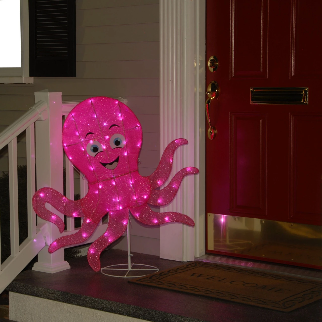 36" LED Lighted Pink Sisal Octopus Outdoor Decoration 4 36" LED Lighted Pink Sisal Octopus Outdoor Decoration - Image 2