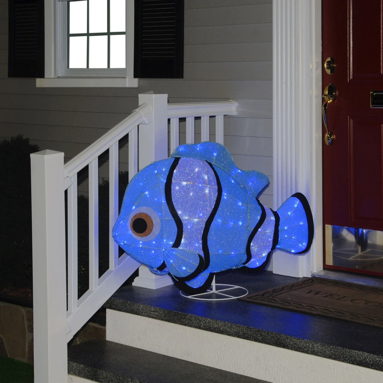 38" LED Lighted Blue Sisal Clownfish Outdoor Decoration 4 38" LED Lighted Blue Sisal Clownfish Outdoor Decoration - Image 2