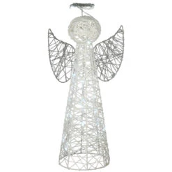 24" Pre-Lit White And Silver Angel Cone Christmas Tree