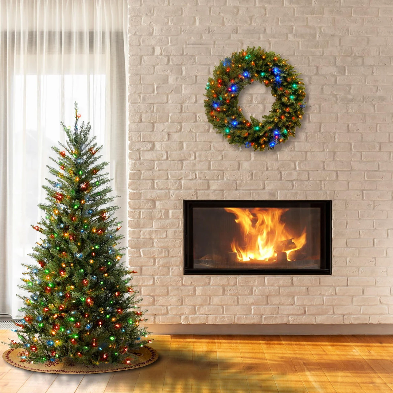 4.5’ Pre-lit Dunhill Fir Slim Artificial Christmas Tree – Multicolor Lights 4 4.5’ Pre-lit Dunhill Fir Slim Artificial Christmas Tree – Multicolor Lights - Image 2