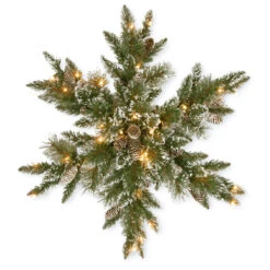 32" Pre-Lit Glittery Bristle Pine Snowflake - LED Lights Battery Operated