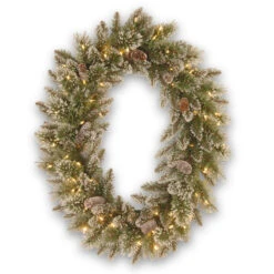 30” Pre-Lit Glittery Pine Christmas Wreath - LED Lights