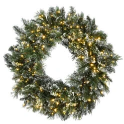 Pre-Lit Glittery Bristle Pine Artificial Christmas Wreath, 30-Inch, LED Multi-Color Lights