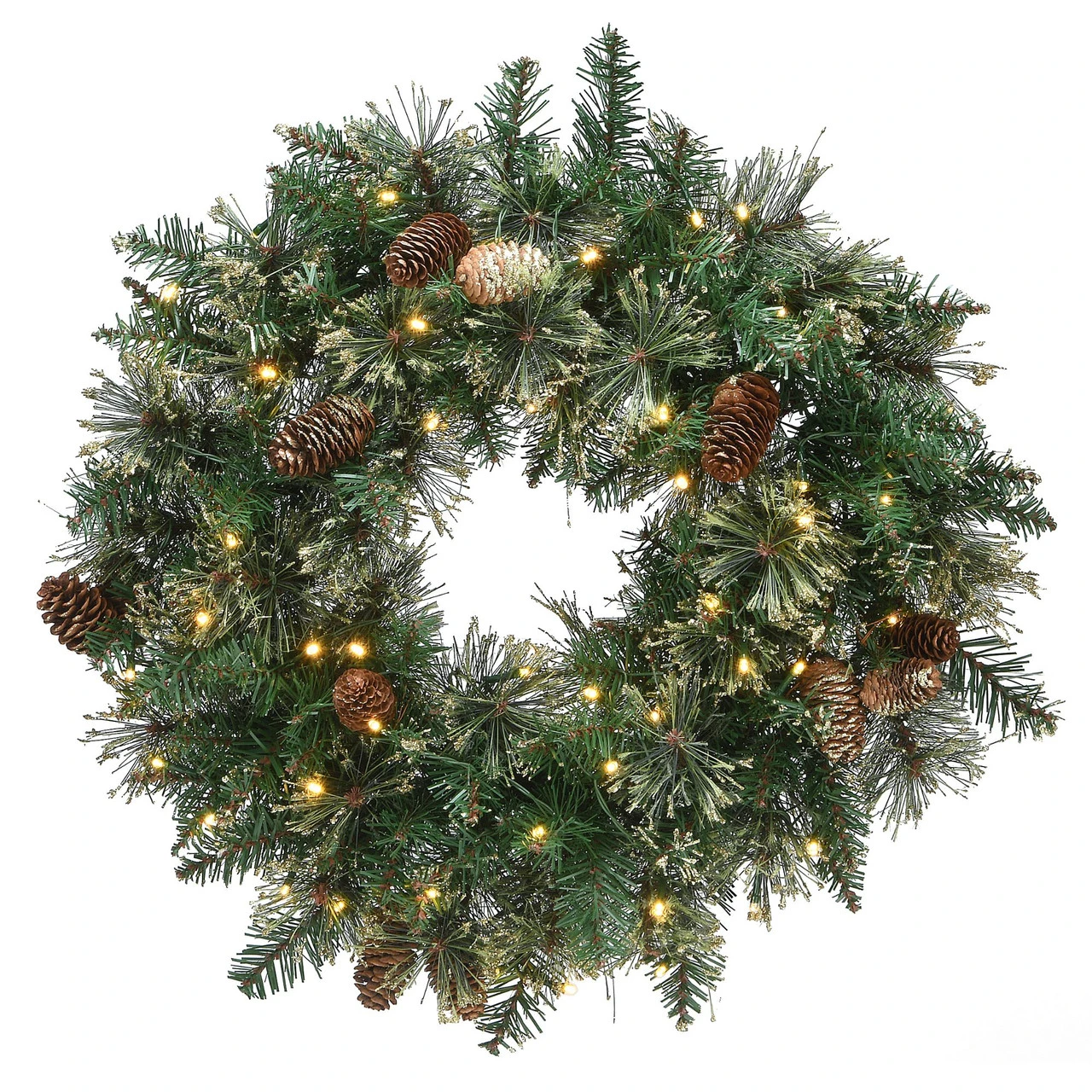 Pre-Lit Golden Bristle Pine Artificial Christmas Wreath, 24-Inch, Warm White LED Lights 3 Pre-Lit Golden Bristle Pine Artificial Christmas Wreath, 24-Inch, Warm White LED Lights